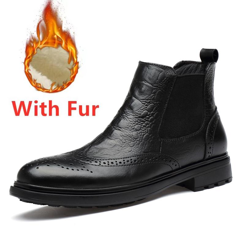 Fashion Genuine Leather Men Business Boots High Quality Winter Boots Outdoor Man Super Warm Snow Boots Lace-Up High Top Male Shoes Botas
