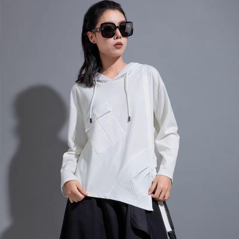 DIMANAF 2023 Plus Größe Pullover Pullover Herbst Oversize Frauen Muster Asymmetrische Pullover Feste Volle Hülse Stricken Lose Pullover