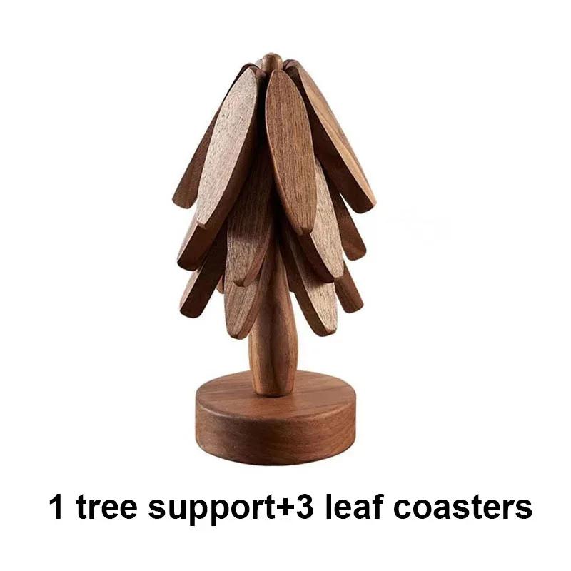 3/4PCS Tree Design Bamboo Wooden Stand Set Heat Resistant Anti Scald Table Mat Coaster Placemats for Kitchen Dining Decor
