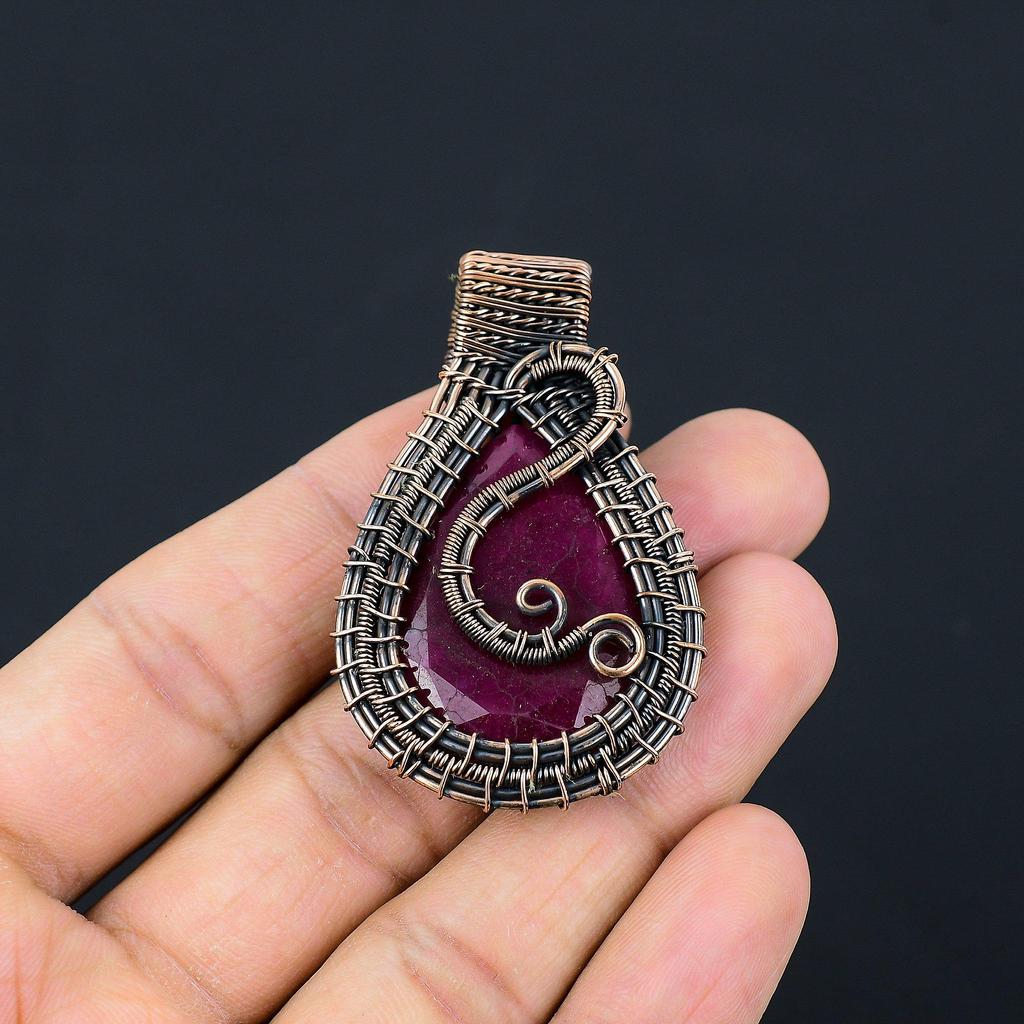 Ruby Pendant Gemstone Jewelry, 999 Copper Wire Wrapped Handmade Pendant, Latest Design Jewelry
