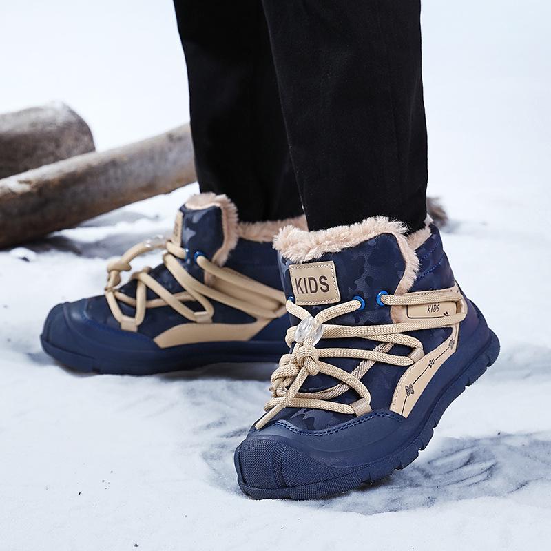 Autumn/Winter Fur-Lined Kids' Cotton Snow Boots - Warm Mid-High Top for Boys & Girls
