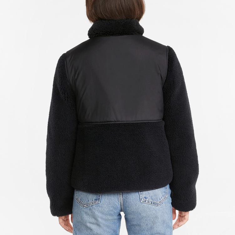 Puma Sherpa Retro Color Block Faux Shearling Stand Collar Striukė Moteriška striukė juoda 846362-01