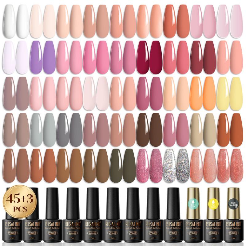 ROSALIND 48pcs UV Nail Kits Gel Set Nail Gel Glossy Matte Effect Nail Polish Soak Off Hybrid Semi Permanent Nail Art