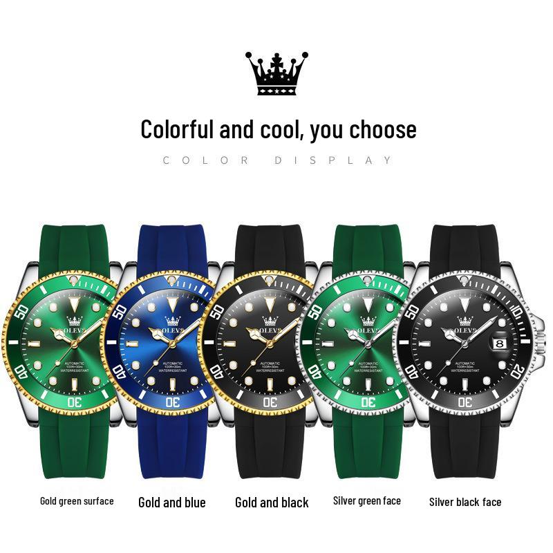 Oulishi Ceas Automatic Luminos pentru Scafandri cu Curea de Silicon pentru Bărbați