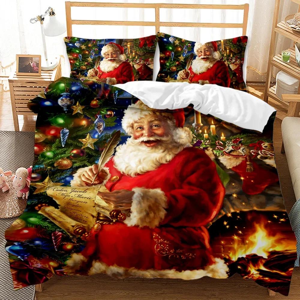 

Christmas Duvet Cover Set Cartoon Merry Chirstmas Bedding Set Happy Santa Claus Polyester Quilt Set Pillowcase Double Queen King 70x133cm 2pcs