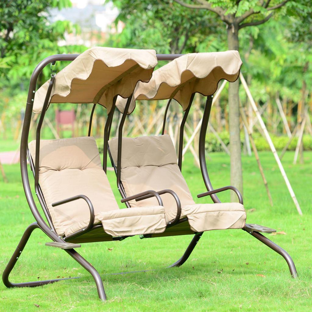 In-Stock Outdoor Hanging Swing Chair: Waterproof Wrought Iron Reclining Rocker for Balcony, Courtyard, or Garden