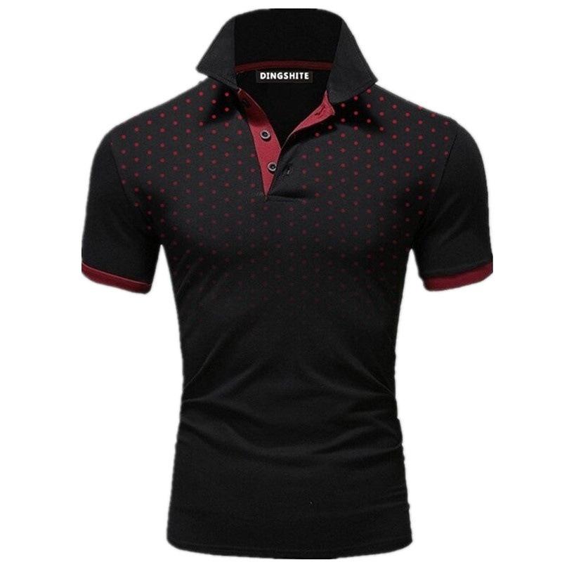 

2021 Summer Men s Polka Dot Print Polo Shirt M чёрный
