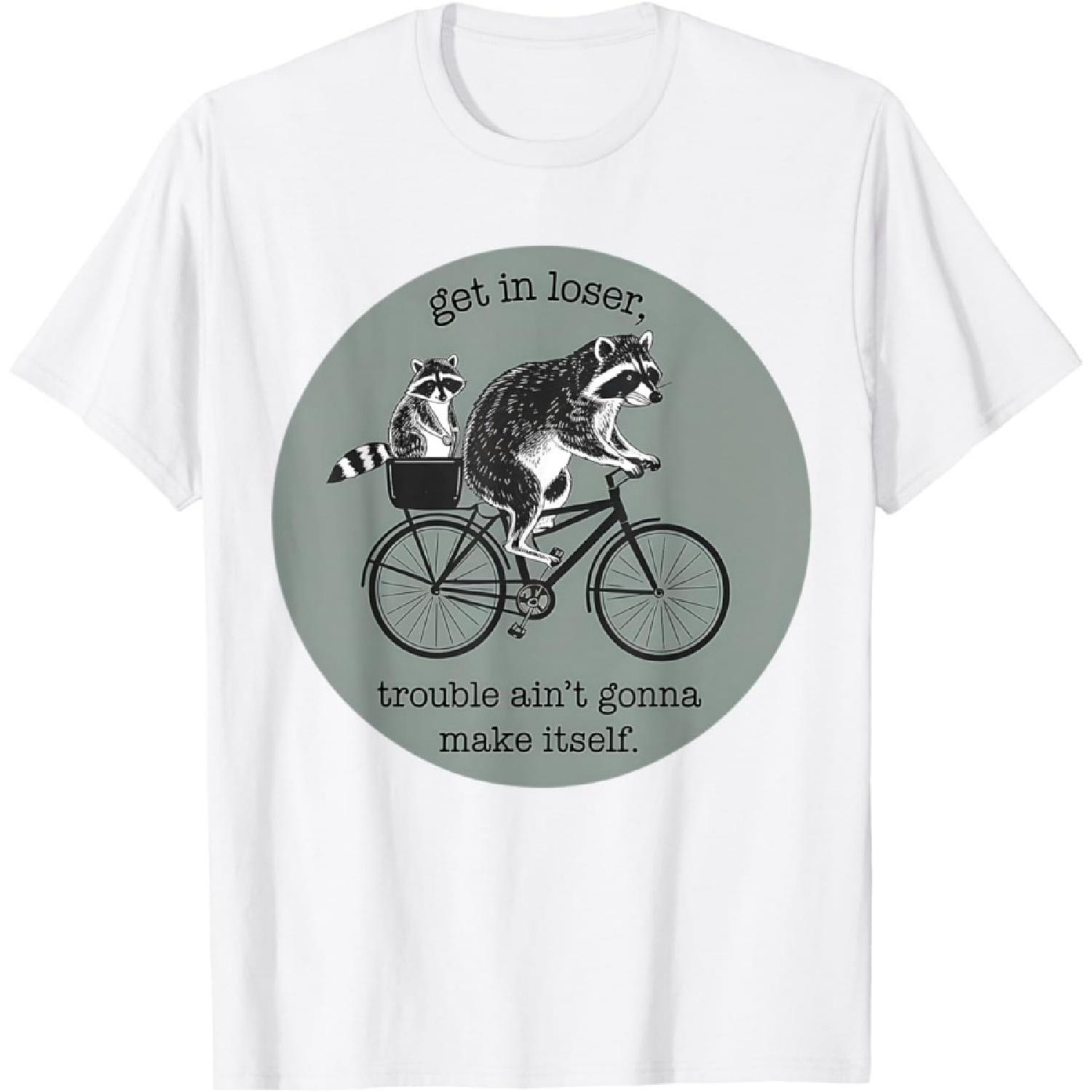 CHDHEVEGOD Get in Loser Trouble Aint Gonna Make Itself Funny Raccoon T-Shirt XXXXXL белый