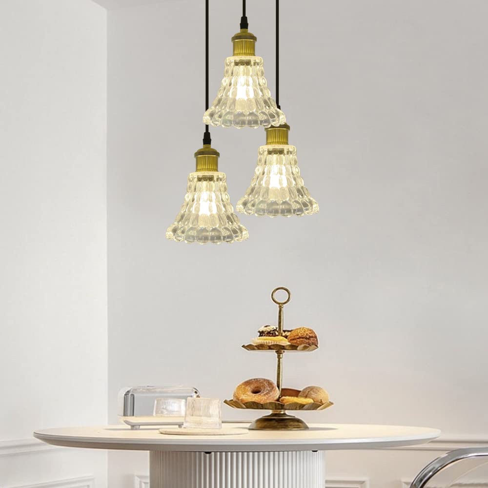 Glass Pendant Light with LED Floral Nordic Retro E26 for Ceiling Hook Stylish Interior Ceiling Ambient Dining Room Lighting Ceiling Hook LED Bulb Warm