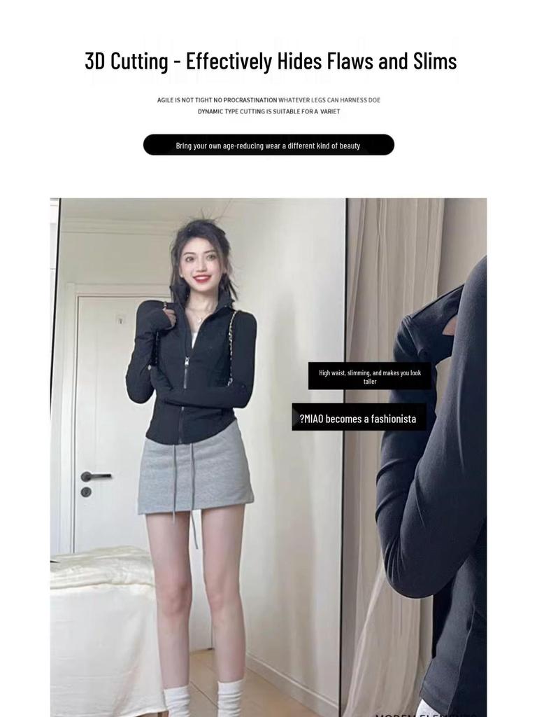Douyin-Style Grey A-Line High-Waist Sporty Mini Skirt for Women - Summer 2025