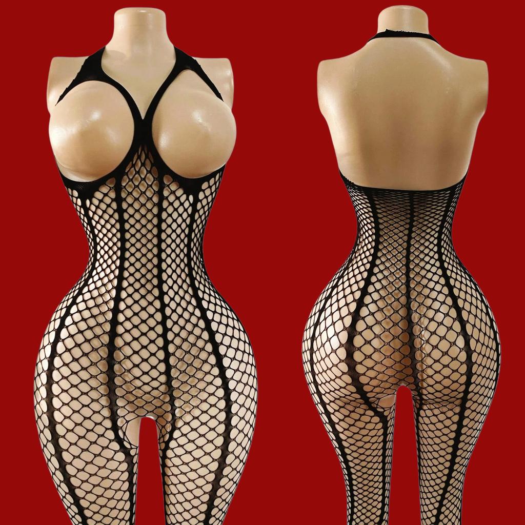 Women Fishnet Leopard Print Sexy Lingerie Bodysuit Open Crotch Bodystocking For Adult See Through Nightwear