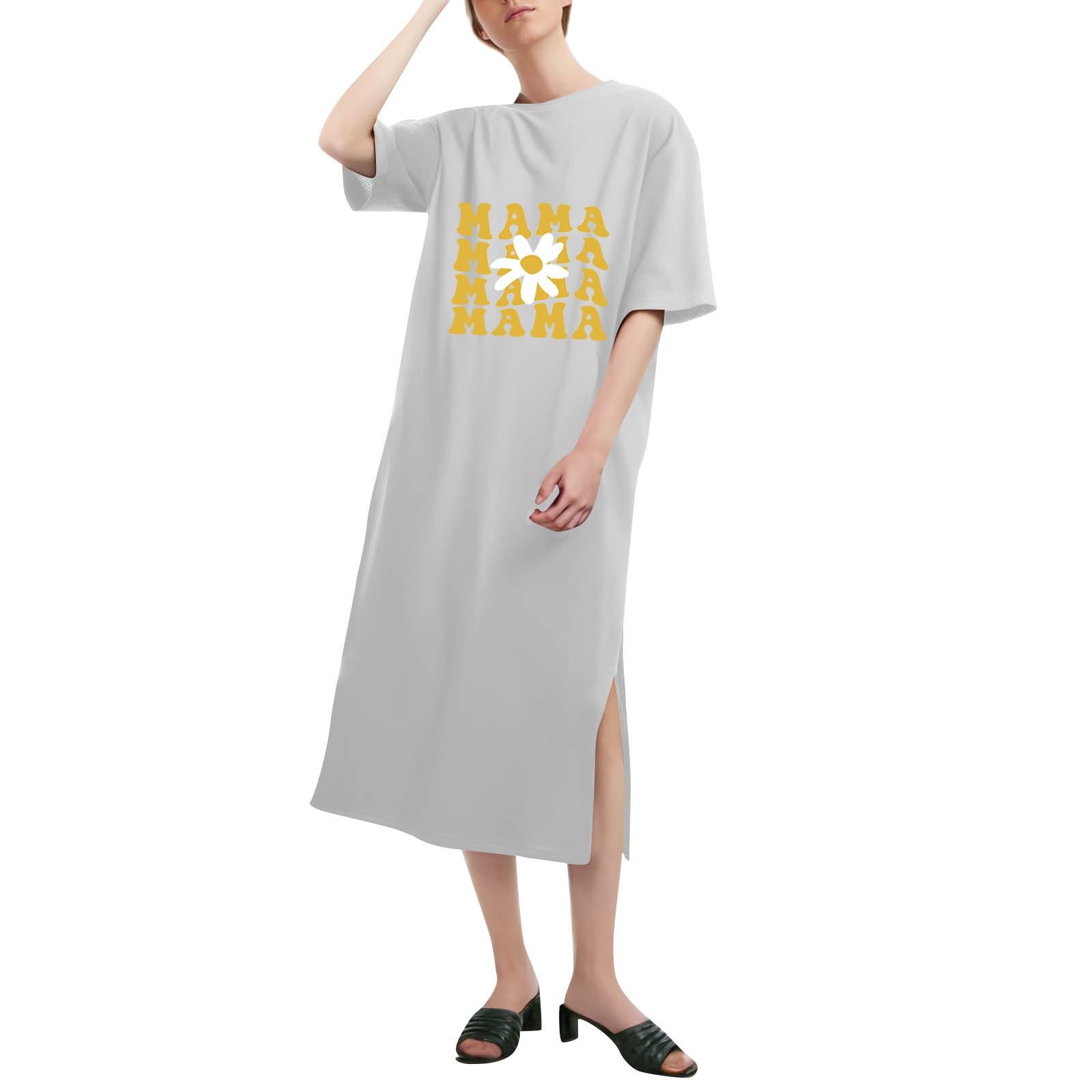 

Свободная рубашка с коротким рукавом и круглым вырезом с принтом ко Дню матери, модные повседневные платья MAMA XL белый