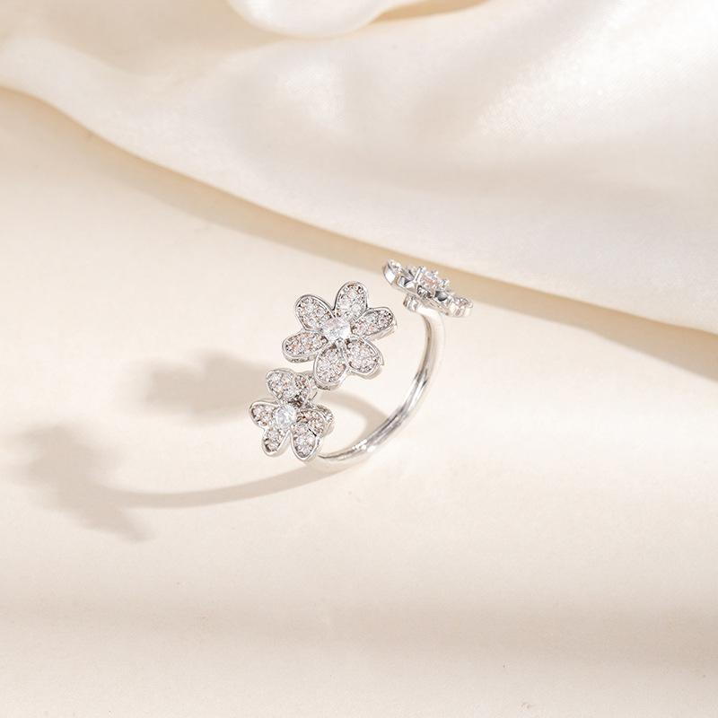 Three Flowers Full Zirconium Opening Bracelet Women's Three Leaves Inlaid Zirconium Bracelet Opening Bracelet