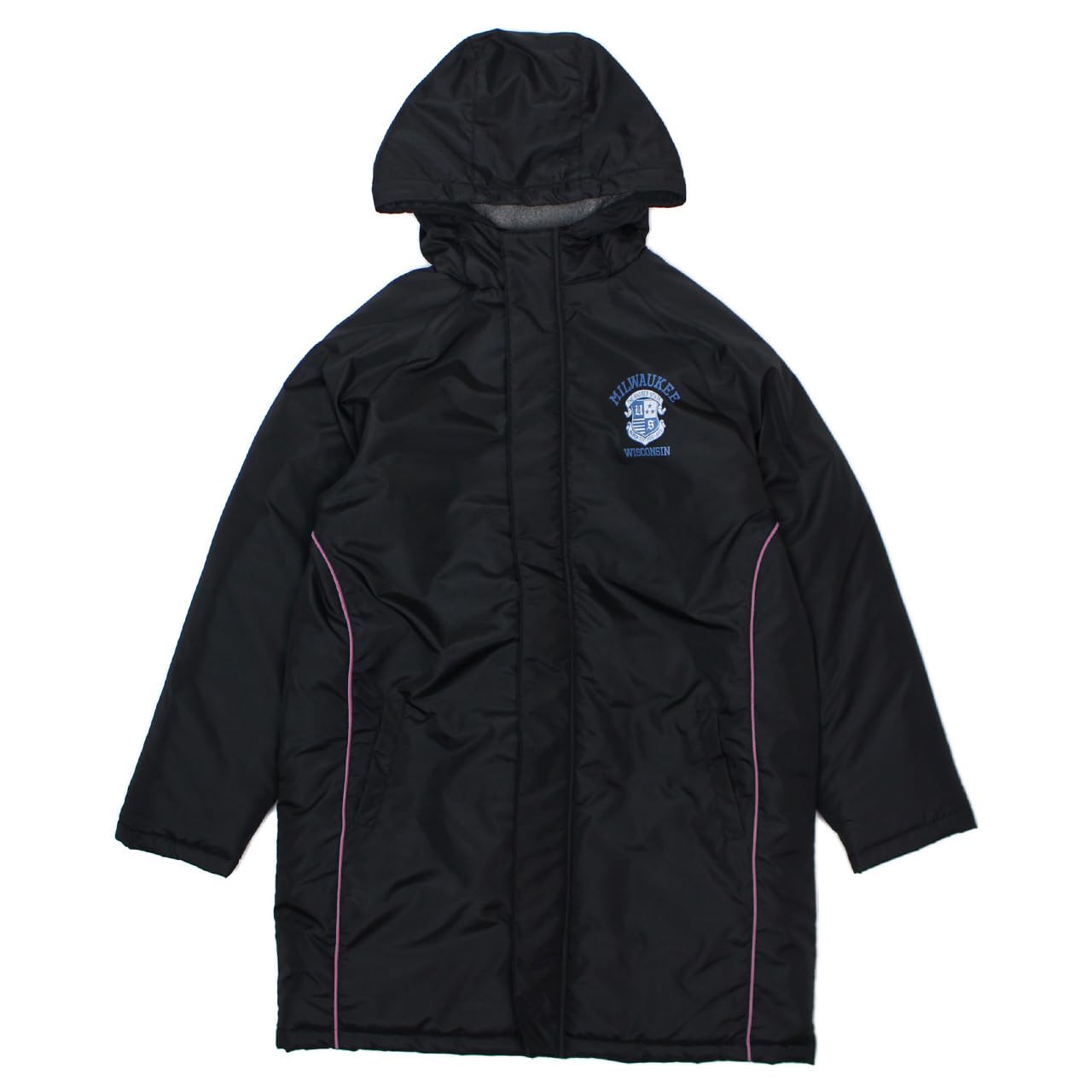 

Happy Junior Padded Long Jacket for Boys and Super Girls, Water-Repellent (Black/Pink, 150cm)