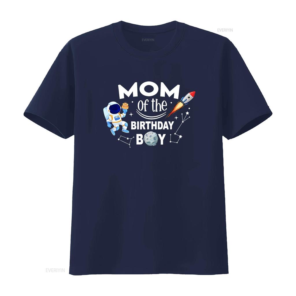 Mom of The Birthday Boy Space Astronaut Family T Shirt Vintage Washed Streetwear Versatile Casual Graphic Designer Clothes