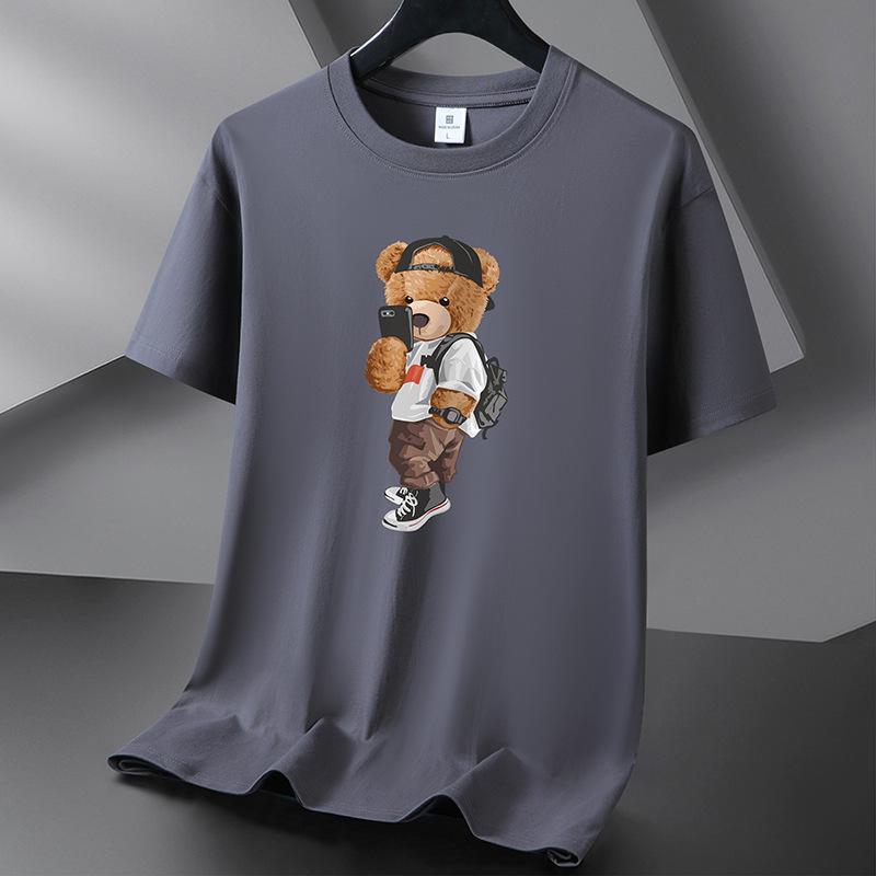 Selfie Bear 10 barev Pure Cotton Tričko Pánské tričko s kulatým výstřihem Krátký rukáv Volný Tričko Velká velikost S-6XL