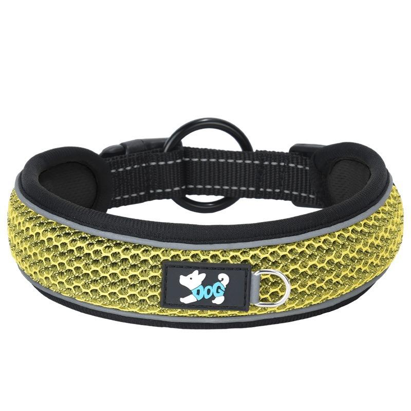 

Nylon pet dog collar reflective diving cloth mesh breathable lining space cotton small and medium dog collar XS жовтий