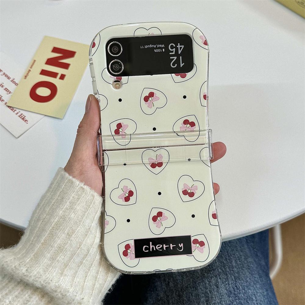 

Cartoon Love Heart Cherry Bracelet Case for Samsung Galaxy Z Flip 6 5 4 3 ZFlip Beads Wrist Chain Shockproof Soft Silicone Cover for Samsung Z Flip 5
