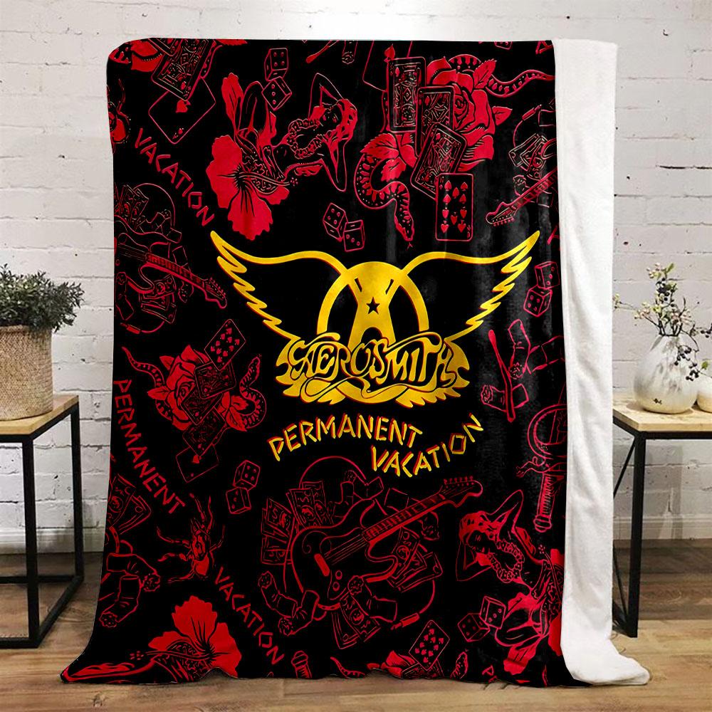 Aerosmith Permanent Vacation Design Patterned flannel blanket perfect for the bedroom living room, sofa, or a little nap