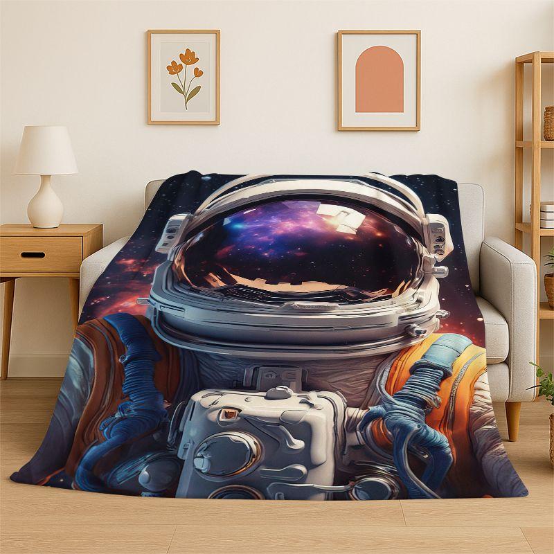 Cartoon Astronaut Spaceman Planet Flannel Blanket Soft Throw Blanket for Bedroom Living Room Bed Travel Camping Nap Cover Gift