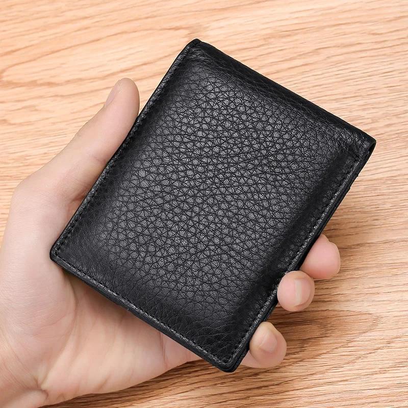 Kleine Münztasche Kartenhalter Mini-Geldbeutel Tragbare Clutch Neu Herren Echtes Leder Geldbörsen Männlich Rindsleder Geldbörsen Mann