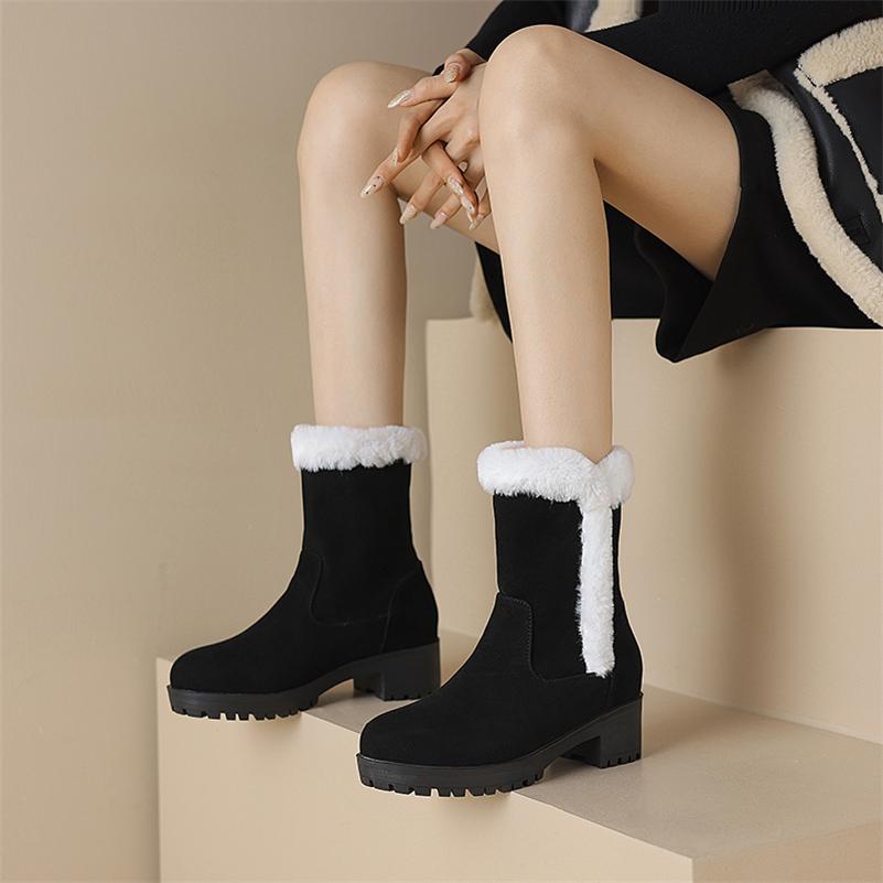 Dámské kotníkové boty Kulatá špička Silný střední podpatek Platforma Sněhule Stručné Krátké boty Dámská módní obuv Zimní Khaki 43