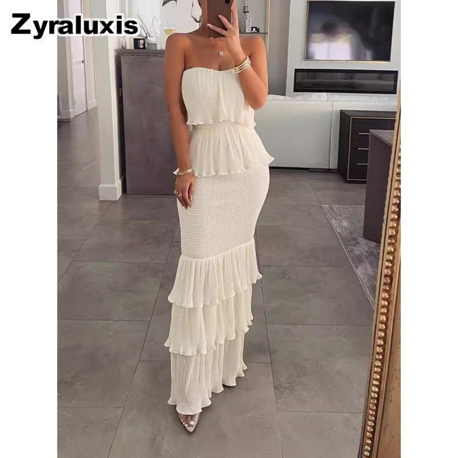 New Fashion Chic Women's Off-Shoulder Ruffled Pleated A-Line Dress