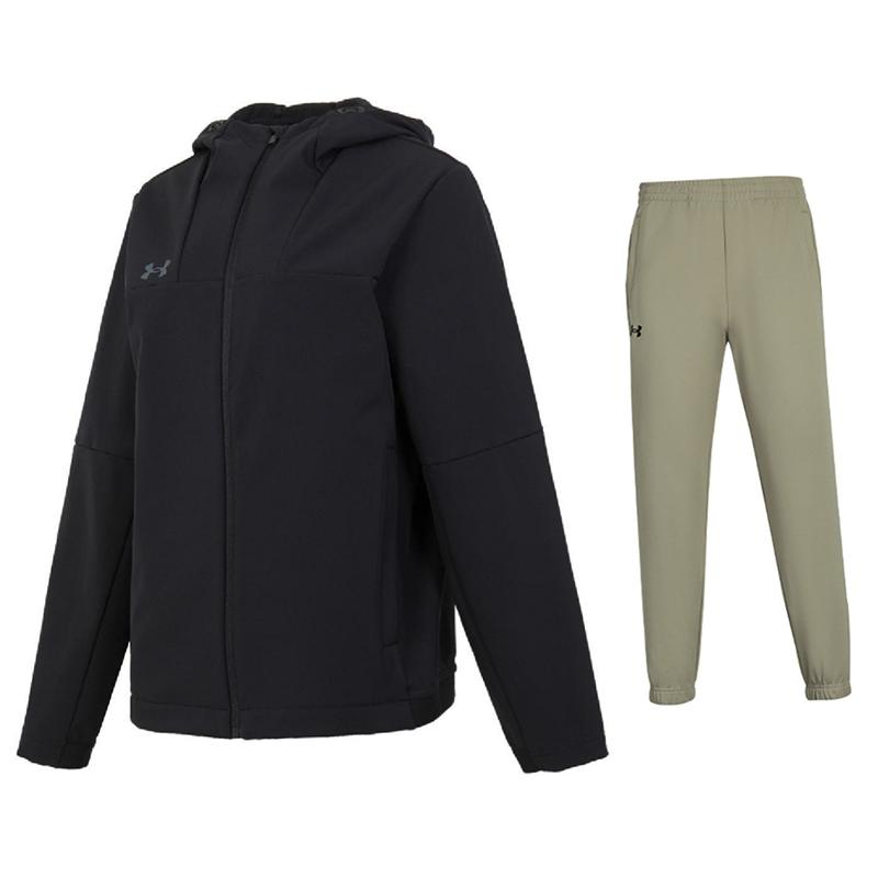 Under Armour Warm Zip-Up Hooded Jacket Comfortable Knit Long Pants Casual Sports Set Men Sets 24600408-001+24600705-203