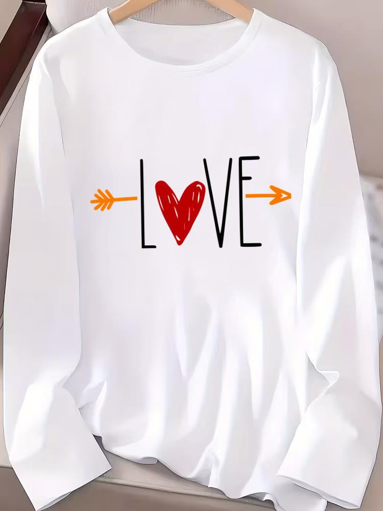 (Asian Size) Women T Shirt Tee Lady Printed watercolor love style Female Clothing Casual Fashion Top Long Sleeve  Graphic T-shirts