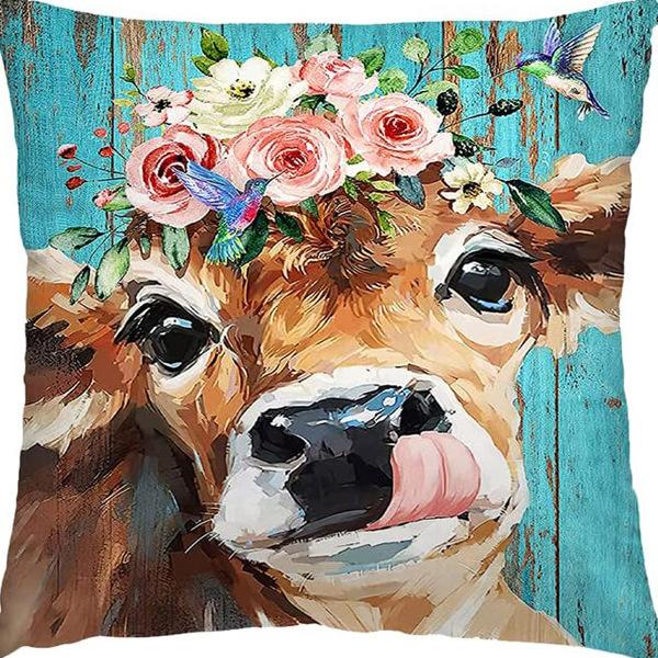 New Creative Cartoon Farmhouse Cow Animal Pillow Case Home Decoration Living Room Car Cushion