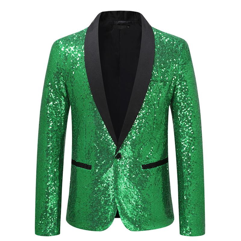 Men Nightclub Prom Suit Coats Mens Costume Stage Clothes Shiny Gold Sequin Glitter Embellished Blazer Jacket