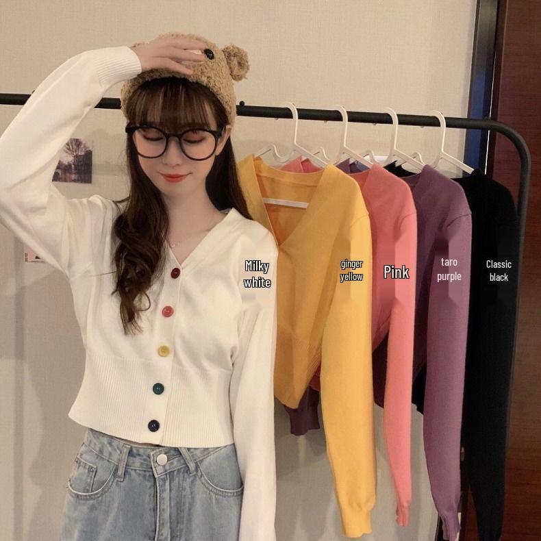 Versatile Korean V-neck Slimming Knit Cardigan - Spring/Autumn Long Sleeve Outerwear