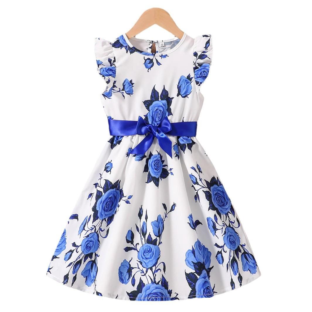 

Модное платье для девочек, летнее детское цветочное шифоновое платье принцессы-феи 130cm королевский синий