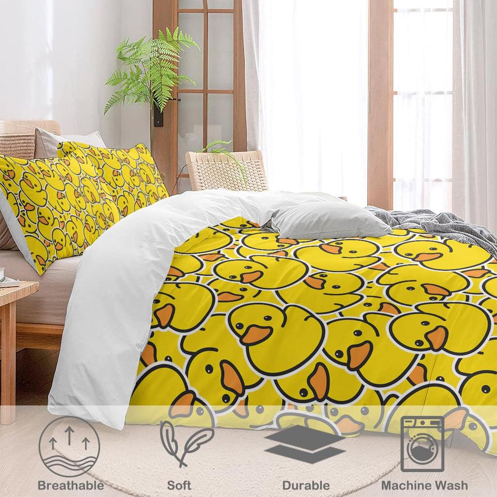 Cute Little Yellow Duck Duvet Cover Children'S Bedroom Decorative Bedding Three-Piece Digital Printing Quilt Cover