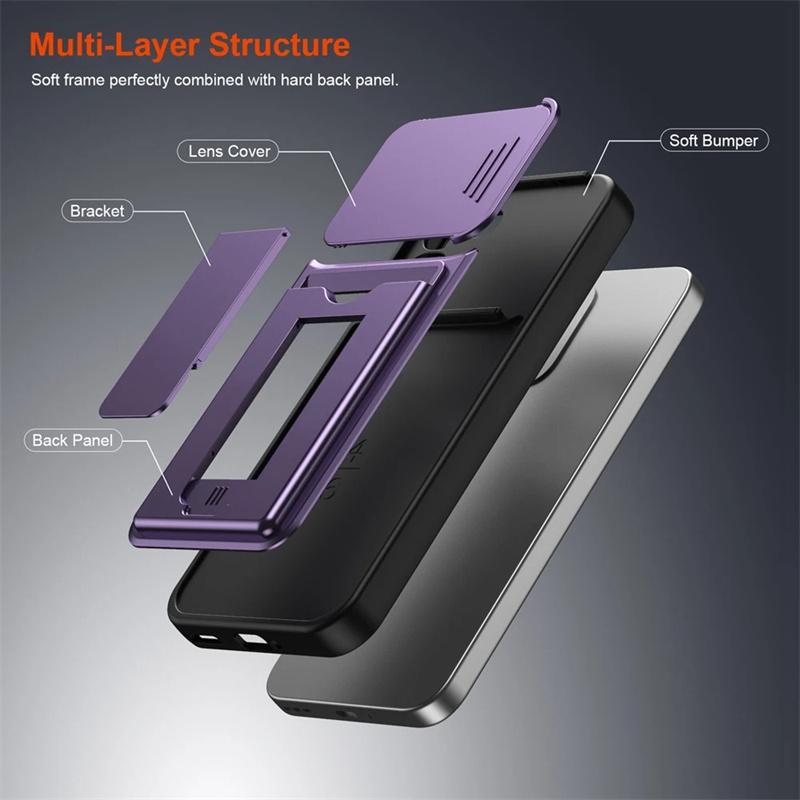 For OPPO A6 Pro A6X Case multi-layer structure, shockproof cover with bracket, card slot, lens protection