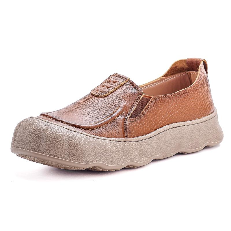 New Women's Loafers Shoe Antislip Retro Genuine Leather Shoes Women Comfortable Female Boat Shoes Spring and Autumn