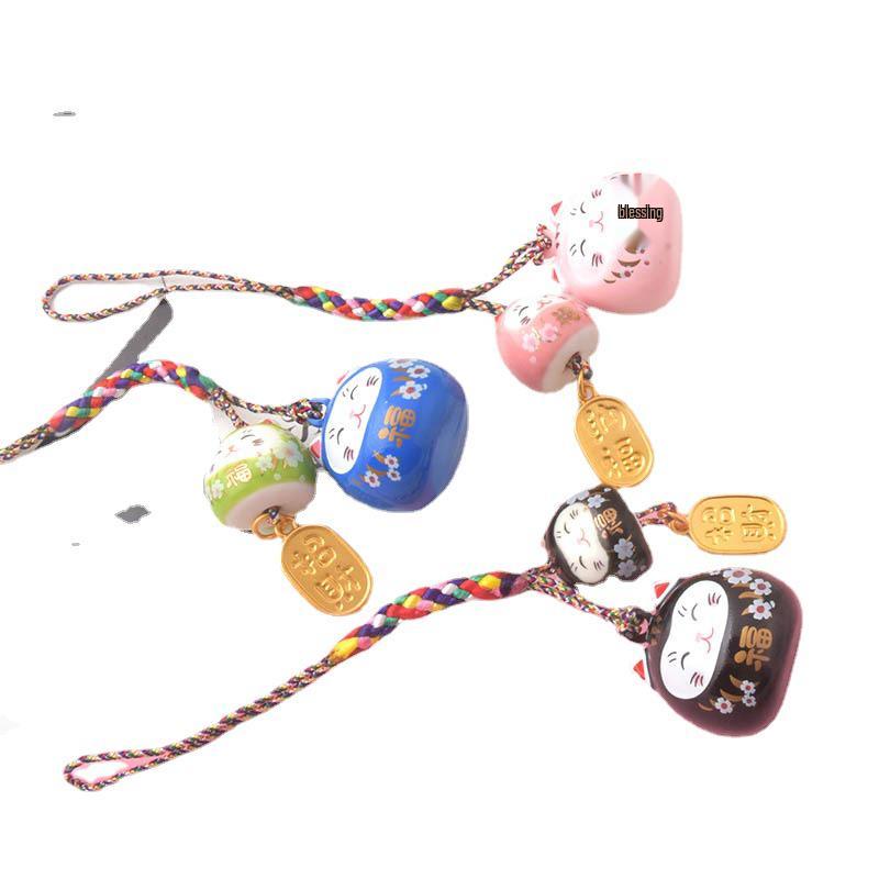 Japanischer Maneki-neko Zwillingskatzen Keramikglocken Anhänger für Handy, Auto oder Rucksack