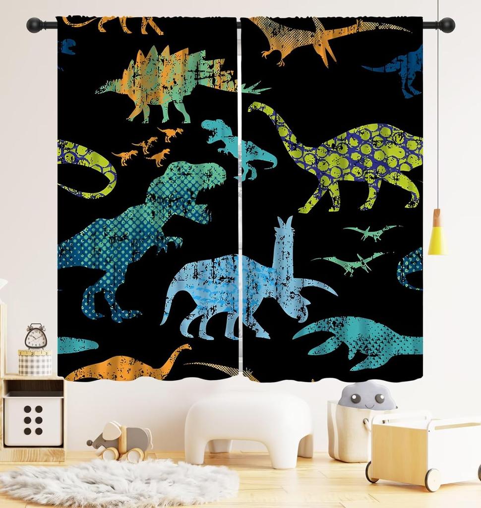 Dinosaur Kids Curtains,Cute Dinosaur Blackout Curtain,Cartoon Dino Pattern Window Treatments Drapes Nursery Boys Girl Bedroom