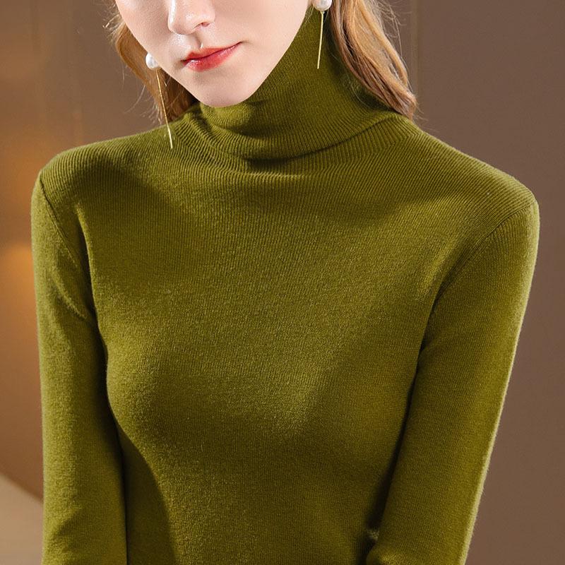 Turtleneck Knitted Bottoming Shirt Women's New Women's Clothing Solid Color Elastic Pullover Sweater Warm Inner Top