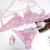 New French pink lace print women's bra sweet pure thong sexy underwear suit women