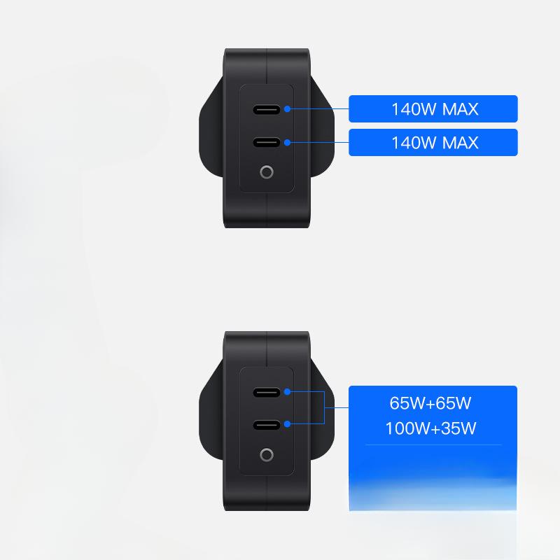 PD3.1 GaN PD140W Charger C+C Port GaN British Intelligent Distribution Charging Head PPS Super Fast Charging