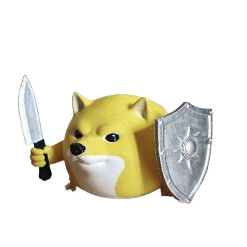 

3D Printed Dog Statue With Knife & Shield Funny Creative Animal Figurine Desktop Ornament Unique Novelty Gift For Desk Decor