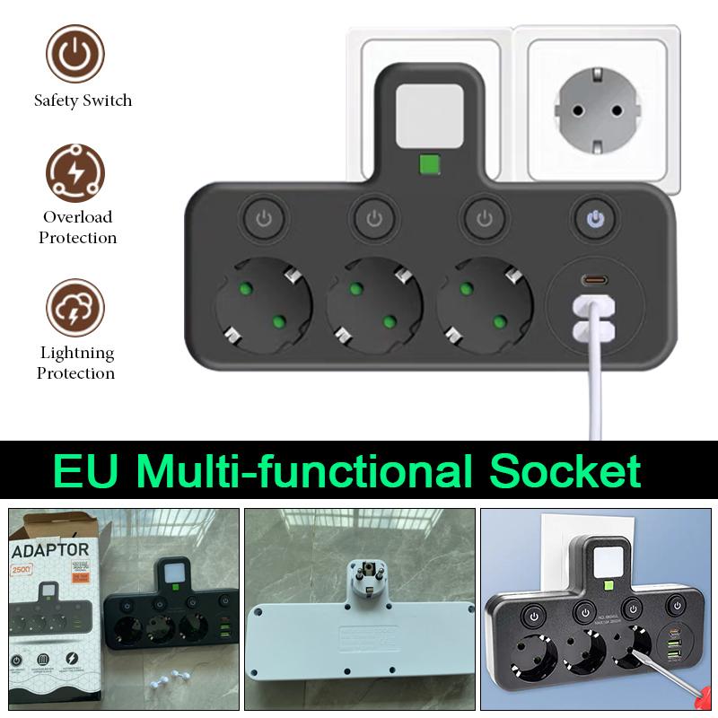 Multi-functional Socket with Smart Night Light USB Fast Charging Independent Control Multi-port Power Strip Overload Protection