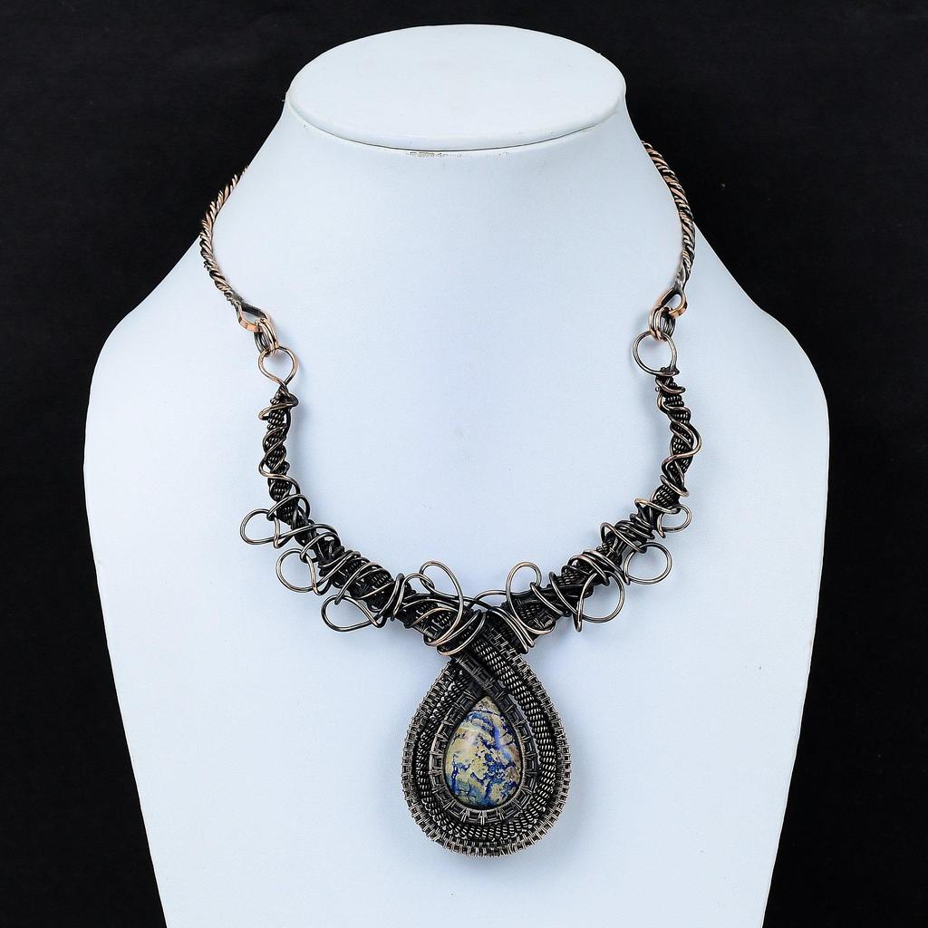 Azurit Malachit Halskette Kupferdraht umwickelt Verstellbare Halskette Kupferschmuck Edelsteinkette zum Geschenk Handgefertigt Drahtumwickelter Schmuck