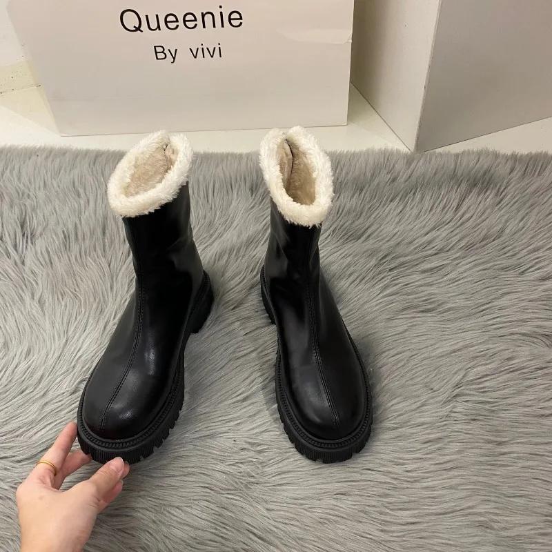

Winter Plus Velvet Mid-Calf Boots Ladies Shoes 2024 High Quality Back Zip Women s Boots Fashion Round Toe Modern Boots Women 35