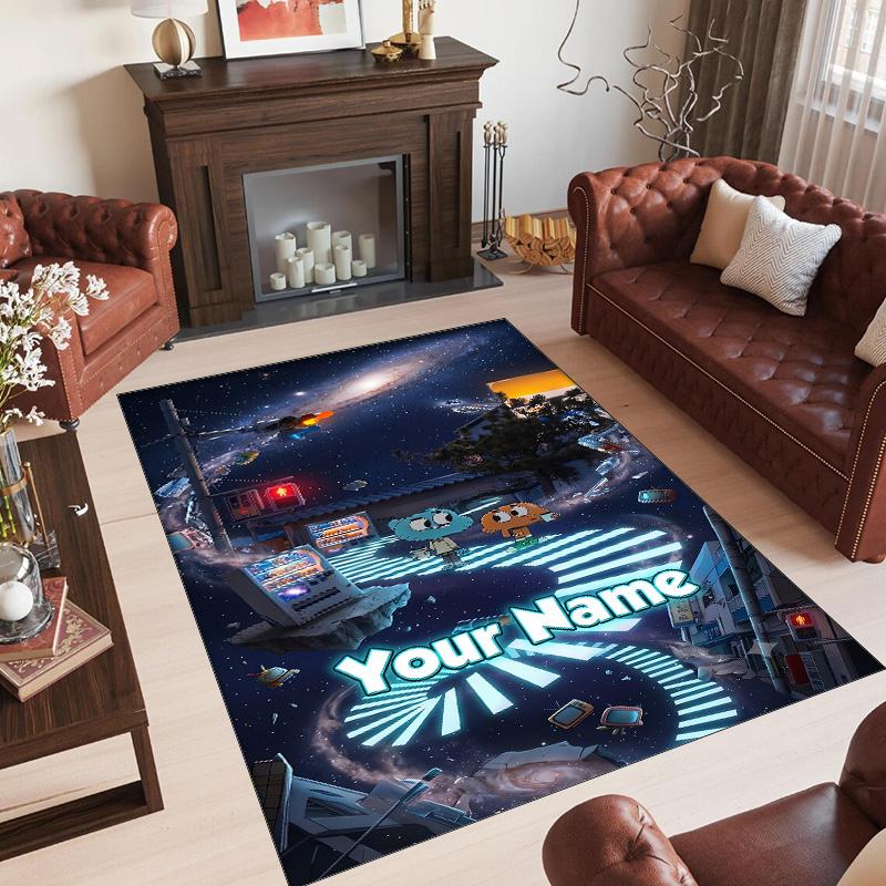 Personalized Crystal Velvet Carpet Custom Name Text,Amazing World of Gumball Anti Slip Area Rug For Home Decoration