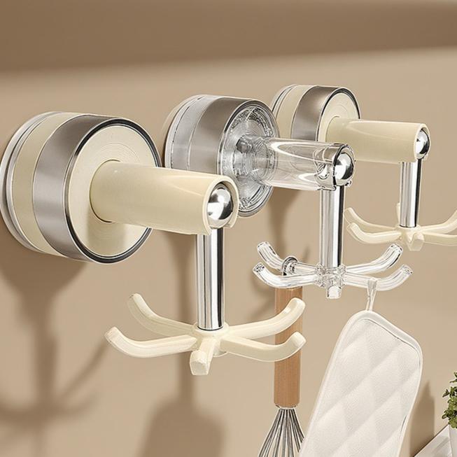 Suction Cup Kitchen Six-prong Hook Seamless No-drilling Rotating Wall-mounted Storage Rack for Pots, Spoons and Kitchenware
