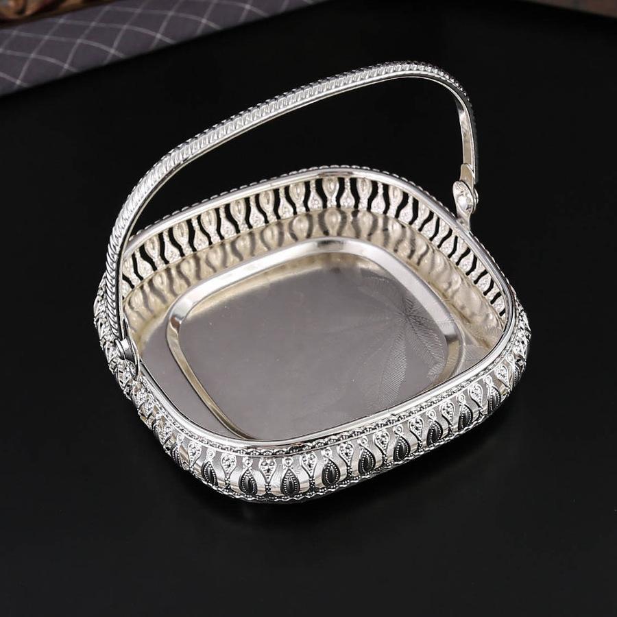 Vintage Silberfarbene Metall-Servierplatte mit Griff Snacks Süßigkeiten Aufbewahrungskorb für Hochzeit Zuhause Geburtstagsparty