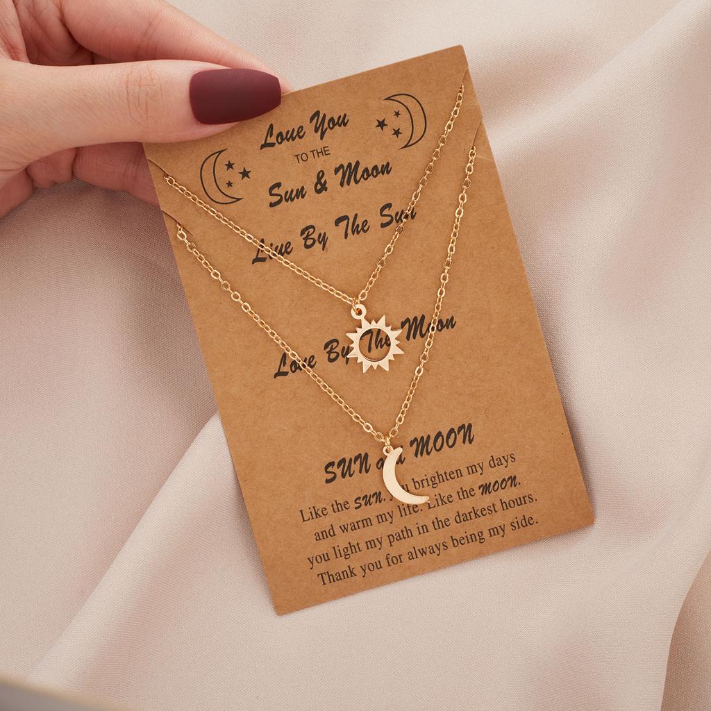 Romantische Maan Zon Koppel Ketting voor Vrouwen Mannen Roestvrij Staal Creatieve Holle Hanger Schakelketting Ketting Set Sieraden Cadeau