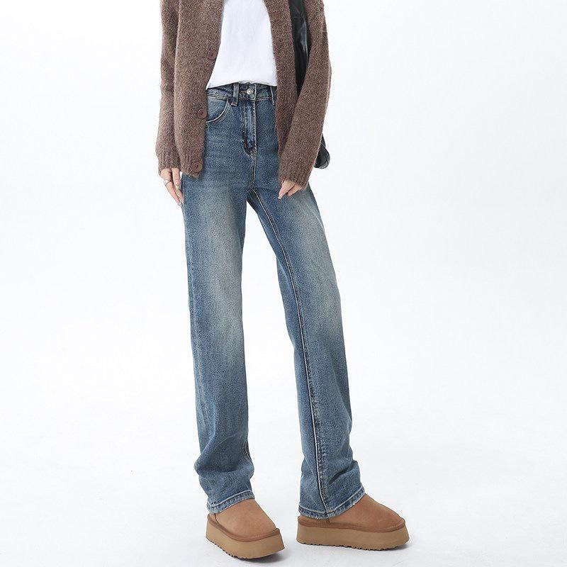 

AIGUO High Waist Elastic Jeans for Tall Women - Slimming Straight Leg, Spring/Autumn 2025 Style XL, for weight 120-129 jin